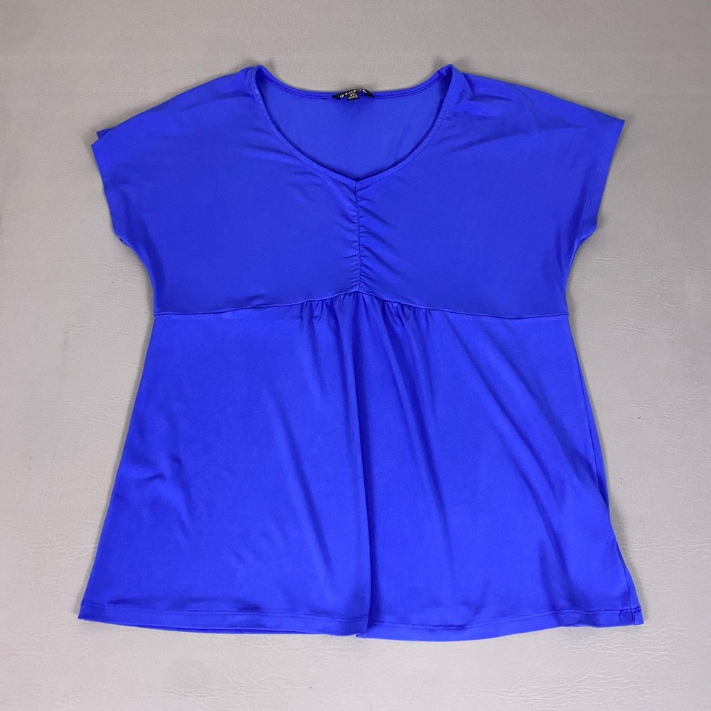 George Top Women's Large 12-14 Royal Blue Ruched V-Neck Empire Waist Cap Sleeve